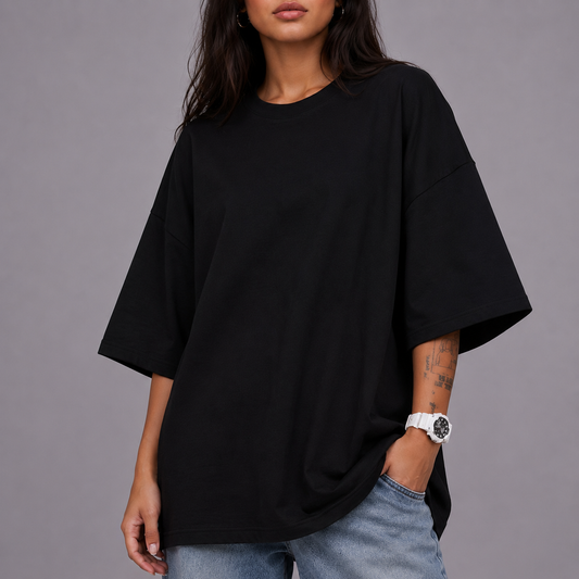 ESSENTIAL WOMENS OVERSIZED T-SHIRT – BLACK [PACK OF 2]